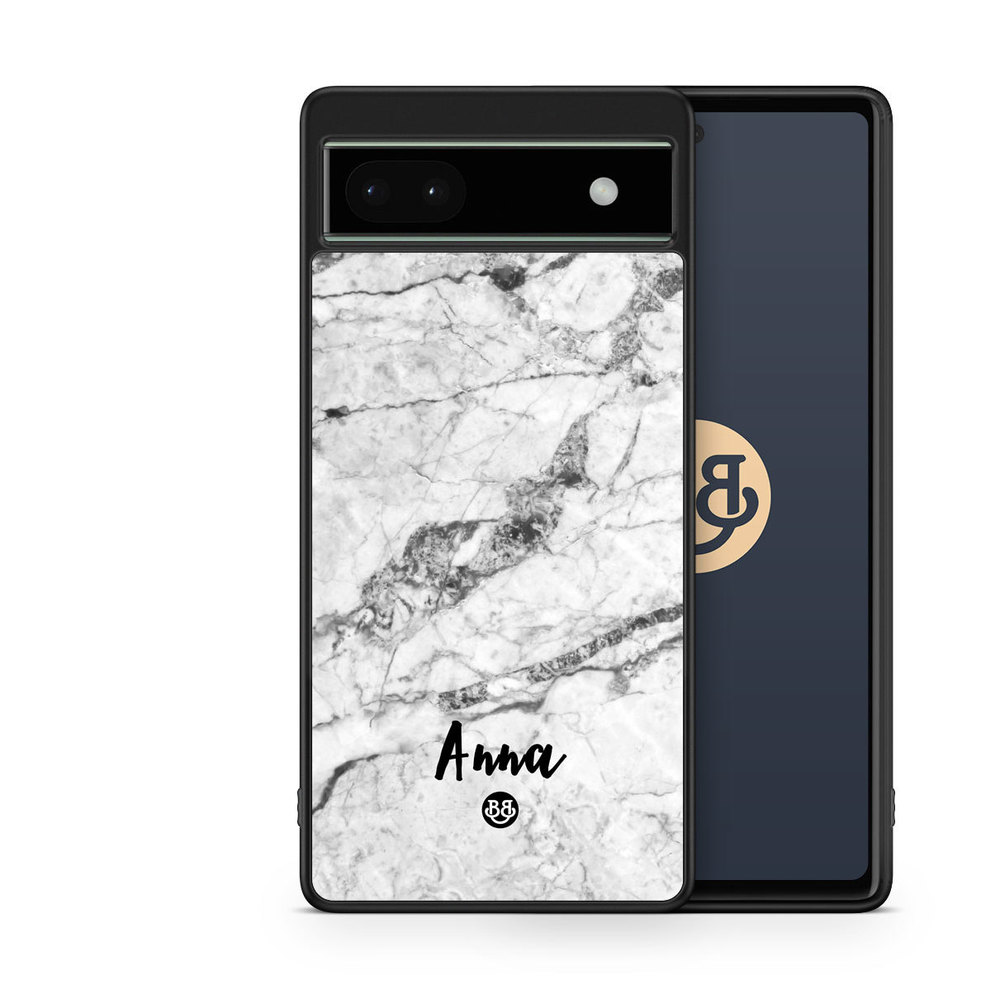 Google Pixel 6a Custom Case - White Marble Name