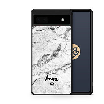 Google Pixel 6a Custom Skal - Vit Marmor Namn