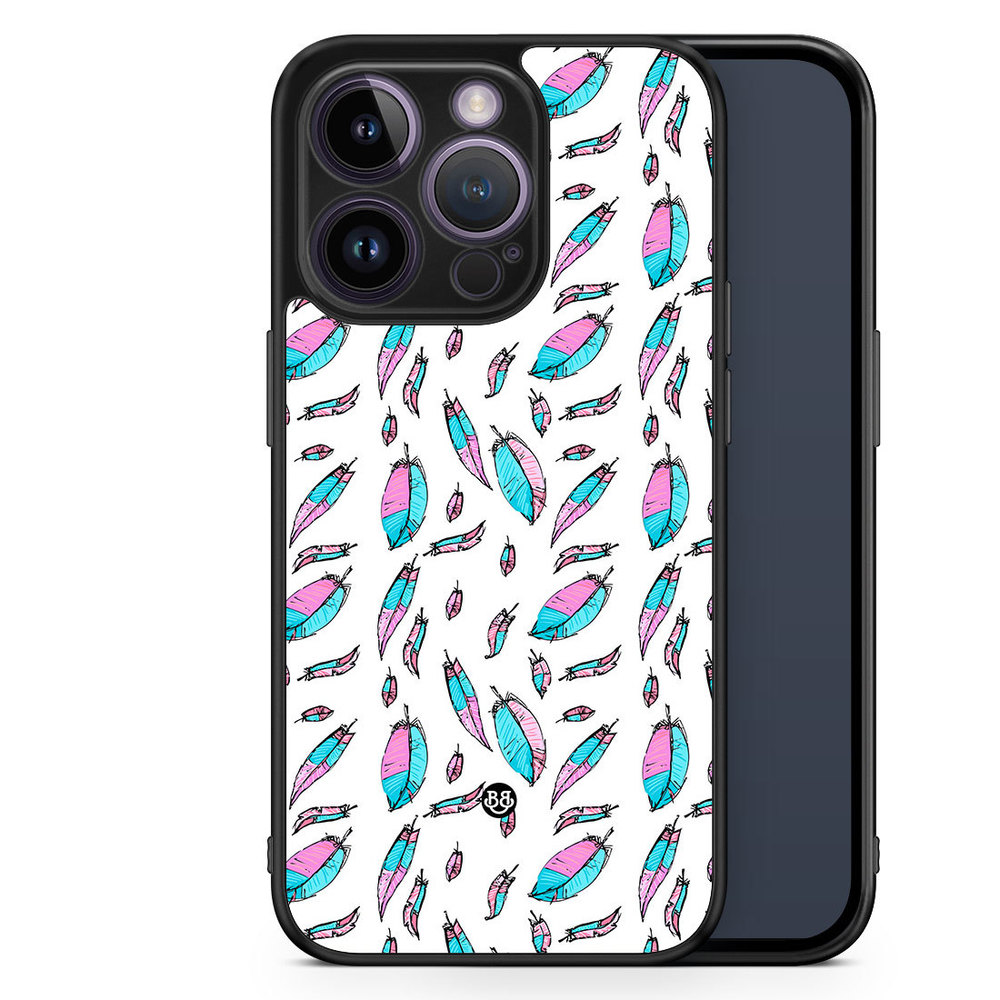 iPhone 14 Pro Case - Pink/Blue Feathers