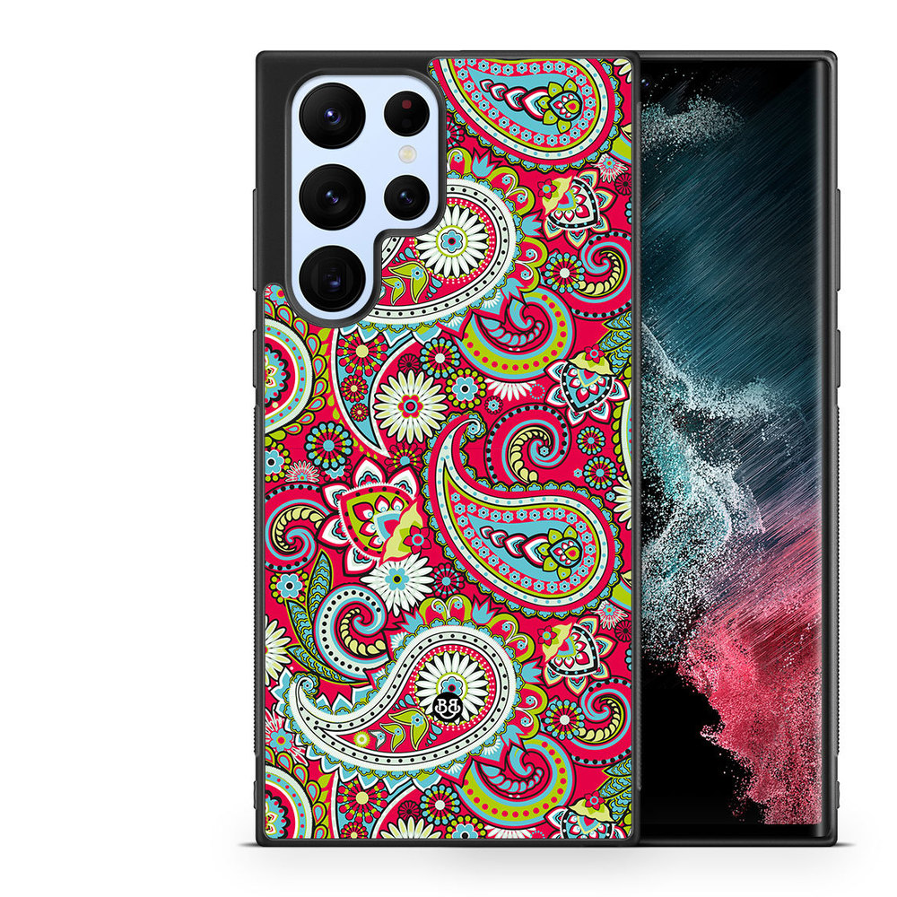 Samsung Galaxy S23 Ultra 5G Skal - Red Paisley | Mobilskal & Mobilfodral BJORNBERRY