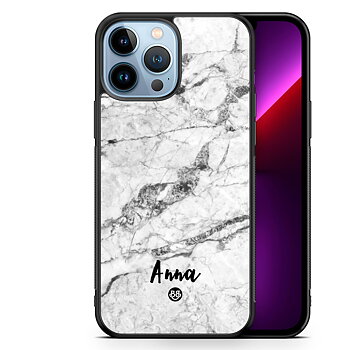iPhone 13 Pro Max Custom Skal - Vit Marmor Namn