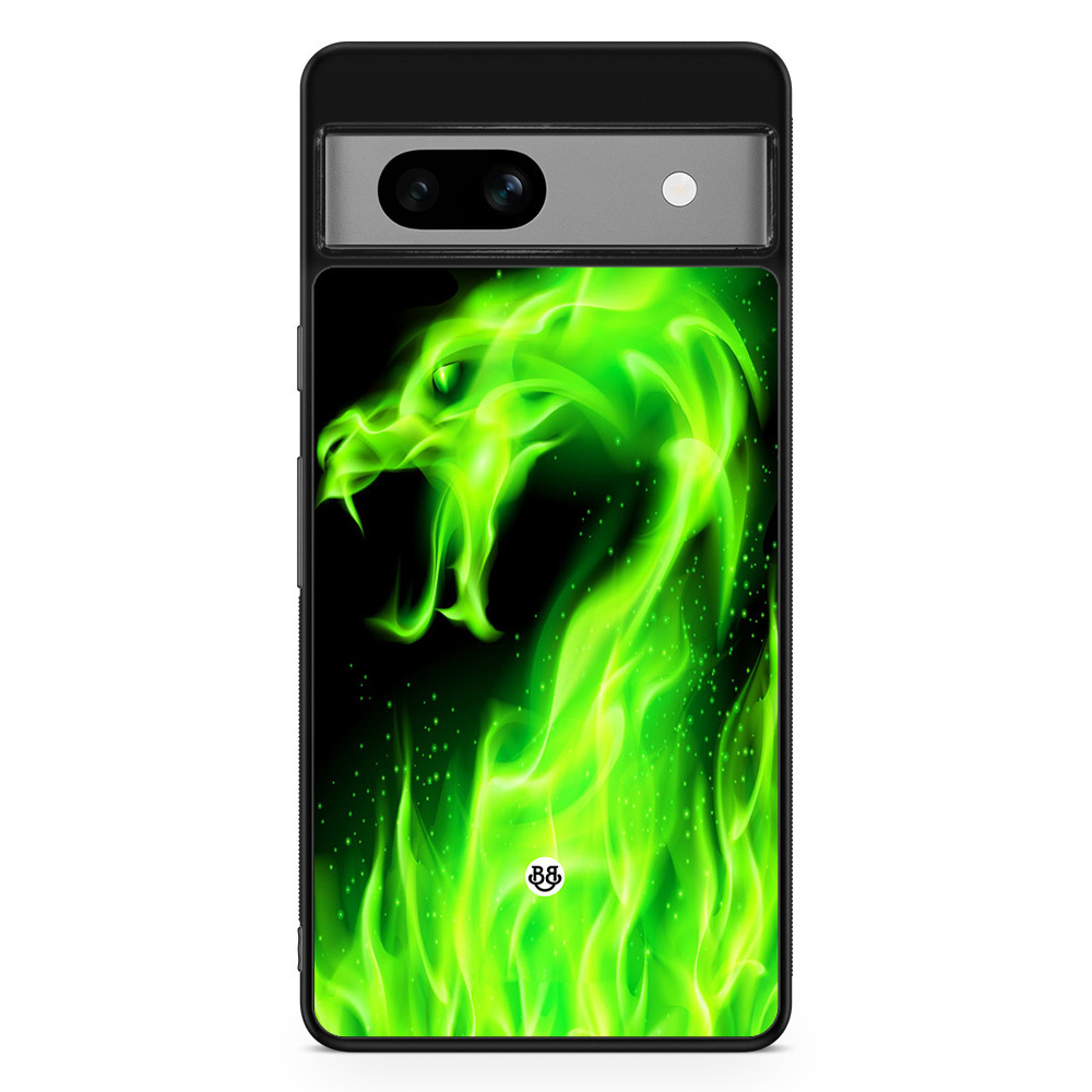 Google Pixel 7a Case - Green Flames Dragon