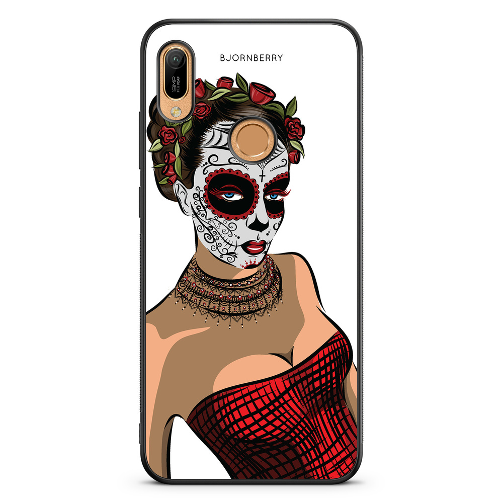 Huawei Y6 2019 Case - Skull Mask Flowers