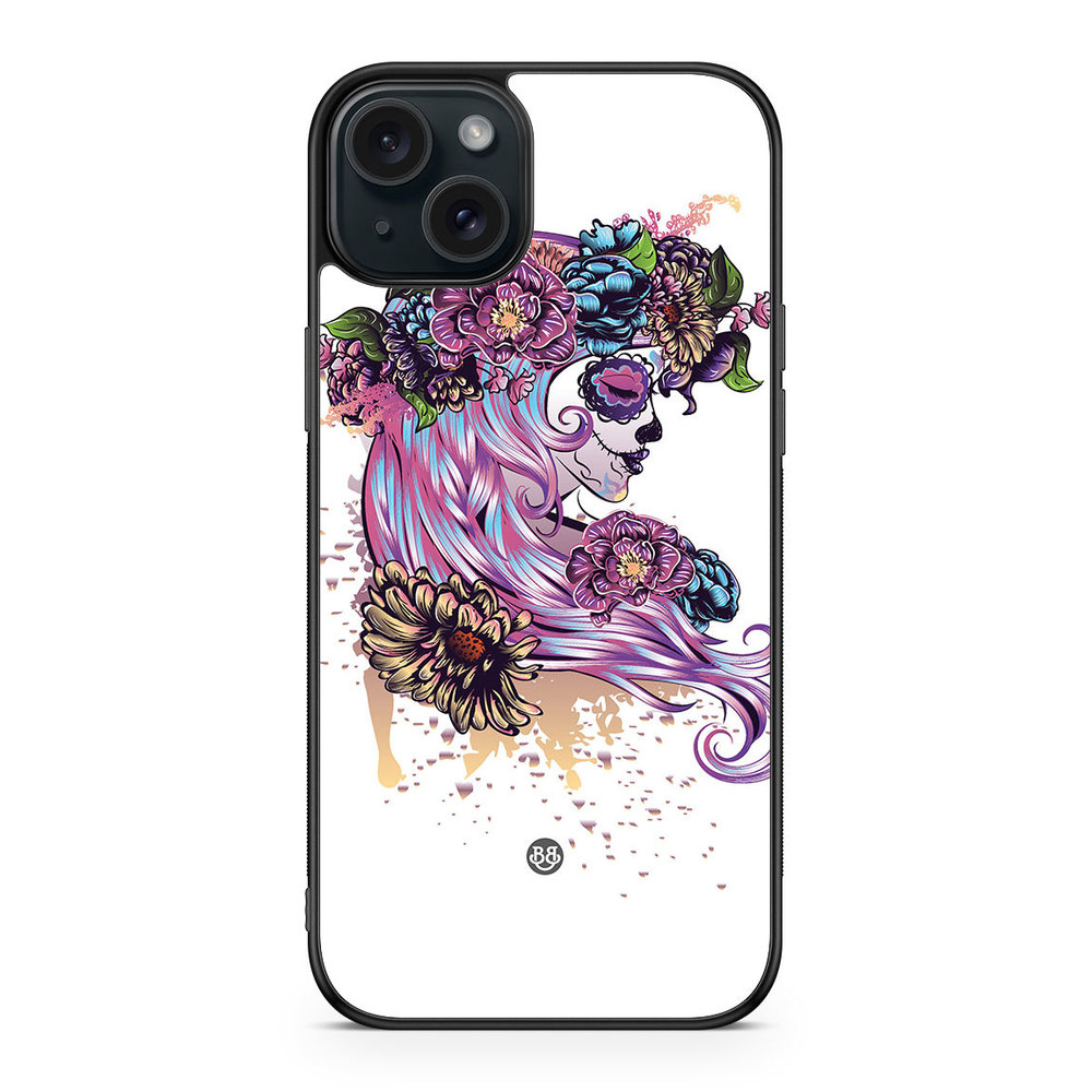 iPhone 15 Plus Case - Skull Girl Flowers