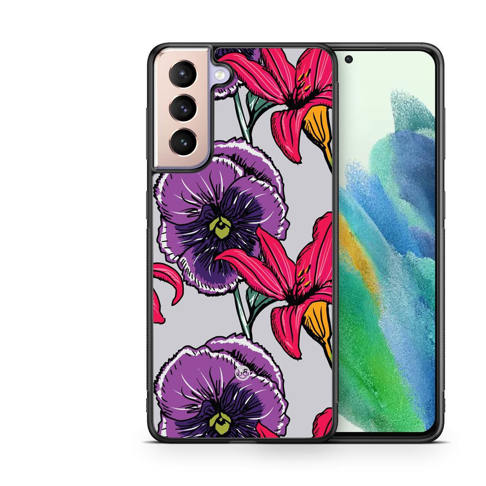 Samsung Galaxy S21 FE 5G Skal - Lila/Cerise Blomster