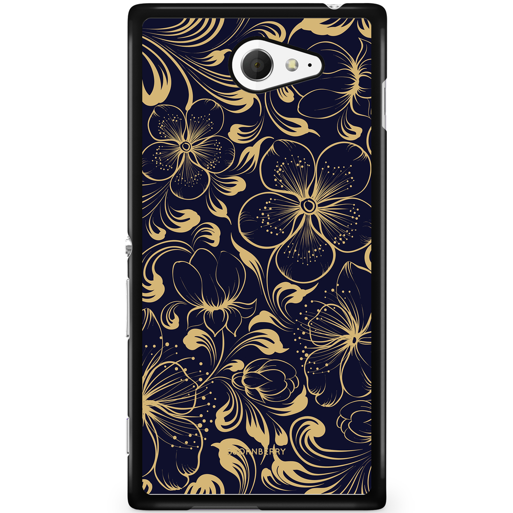 Sony Xperia M2 Aqua Case - Dark Blue Flowers