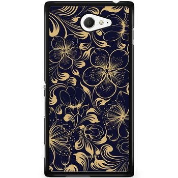 Sony Xperia M2 Aqua Skal - Mörkblå Blommor