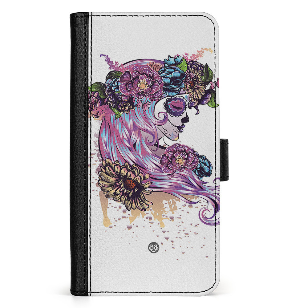 iPhone 15 Pro Wallet Case - Skull Girl Flowers