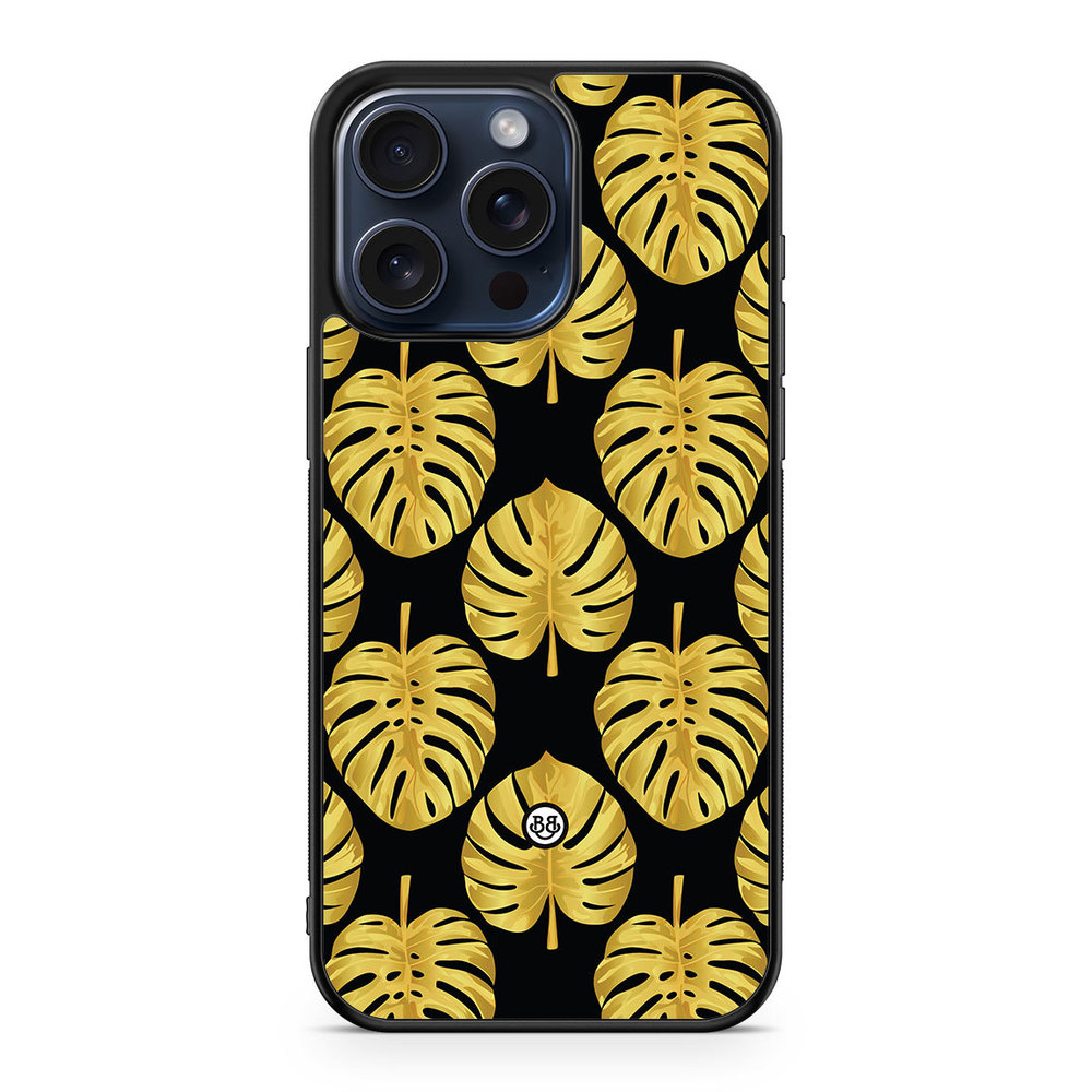 iPhone 15 Pro Max Case - Gold Monstera