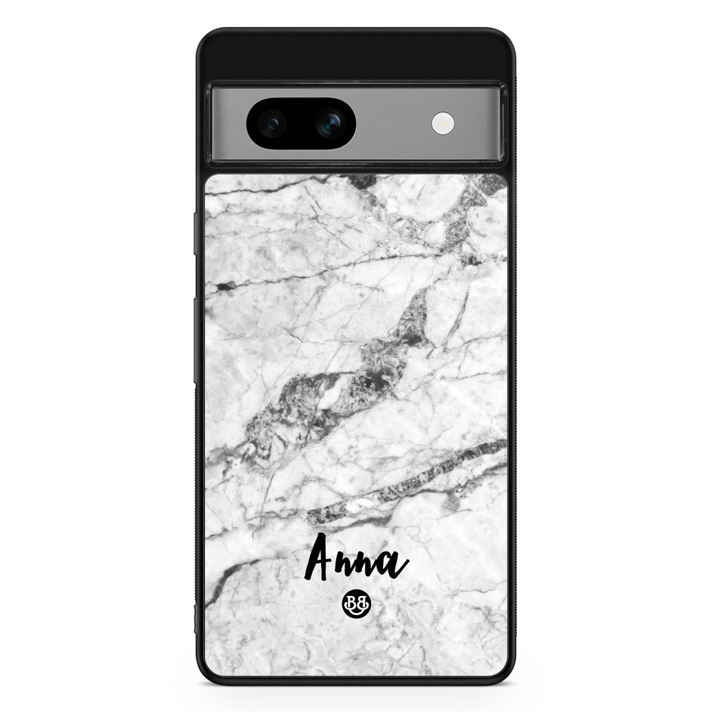 Google Pixel 7a Custom Case - White Marble Name