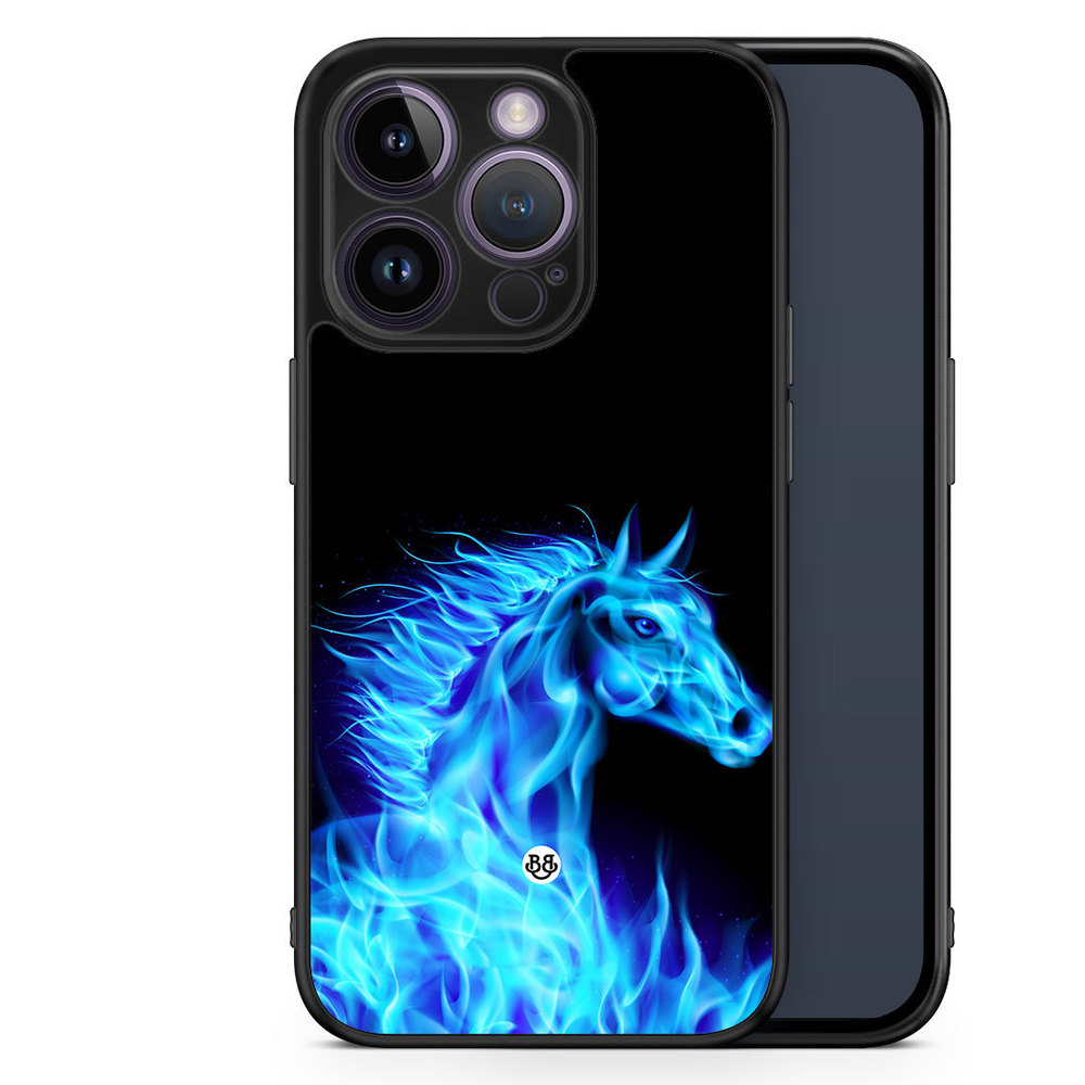iPhone 14 Pro Case - Flames Horse Blue