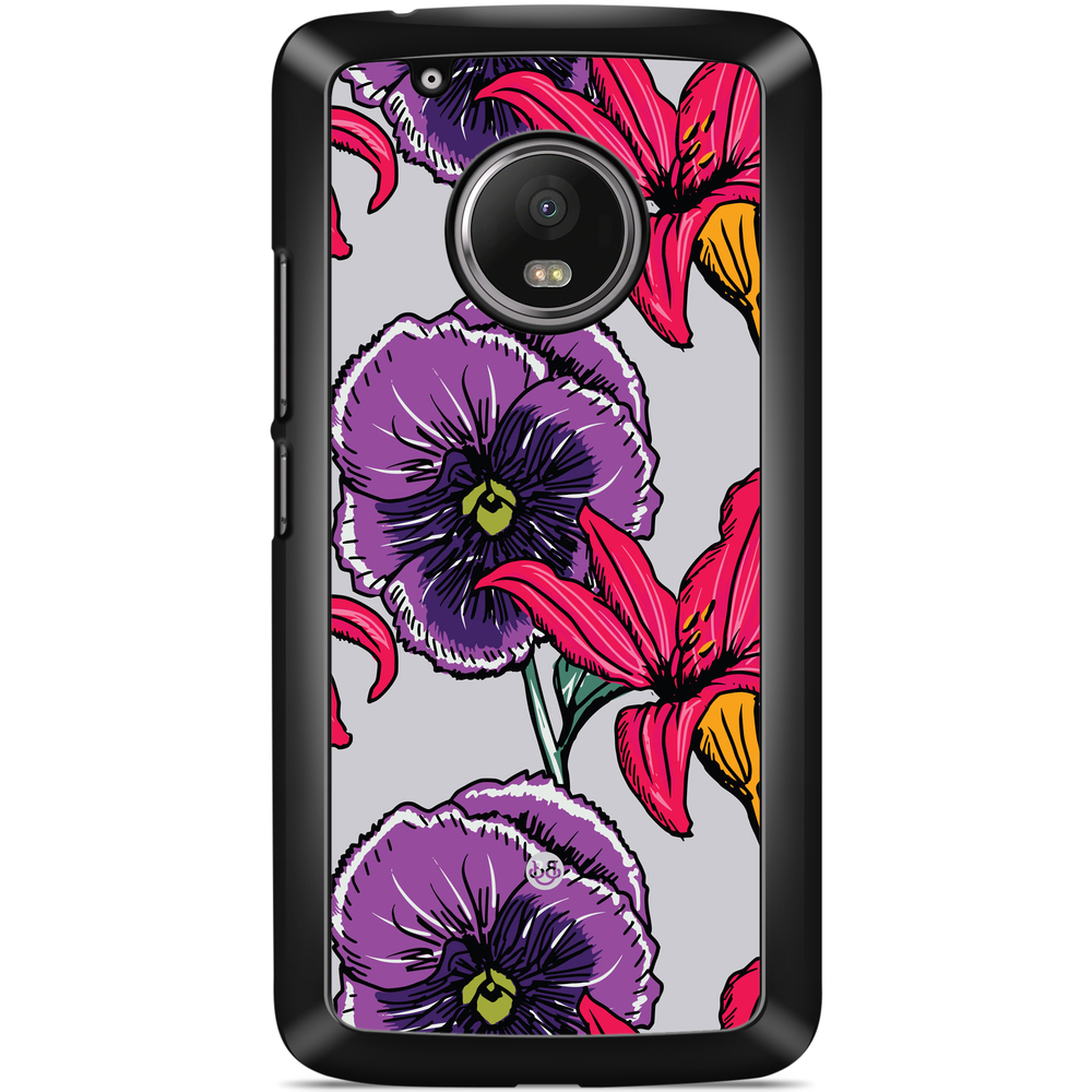 Moto G5 Plus Skal - Lila/Cerise Blomster