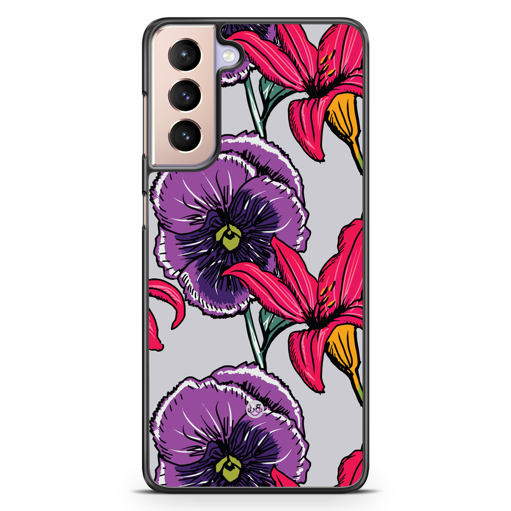 Samsung Galaxy S21 Skal - Lila/Cerise Blomster