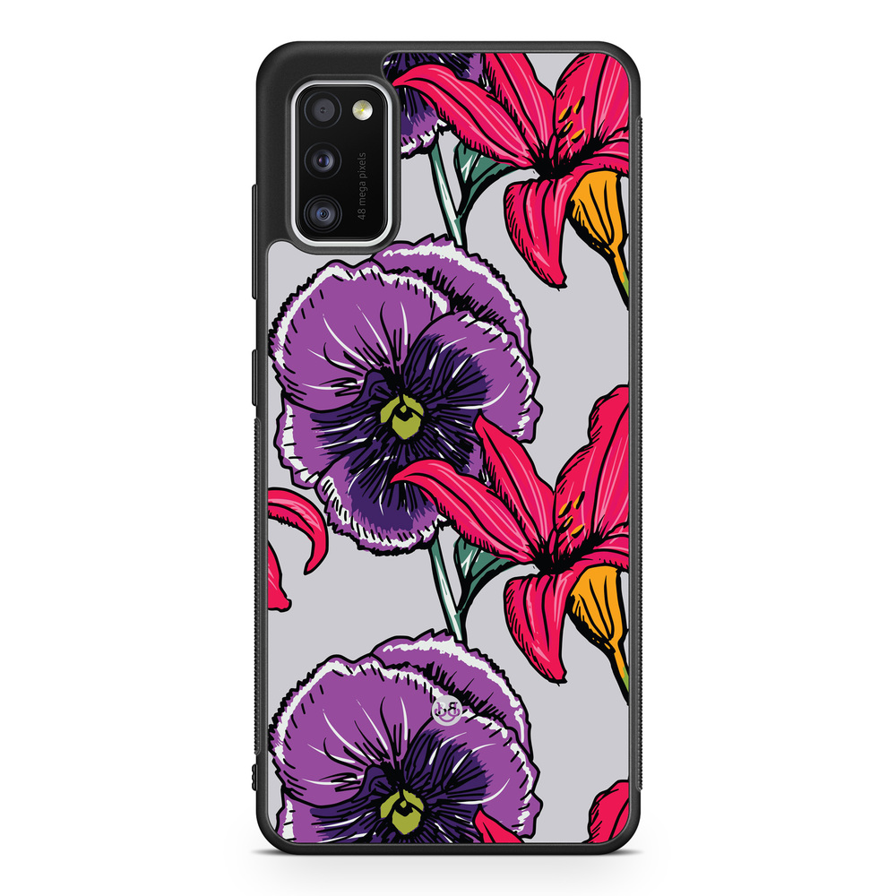 Samsung Galaxy A41 Skal - Lila/Cerise Blomster