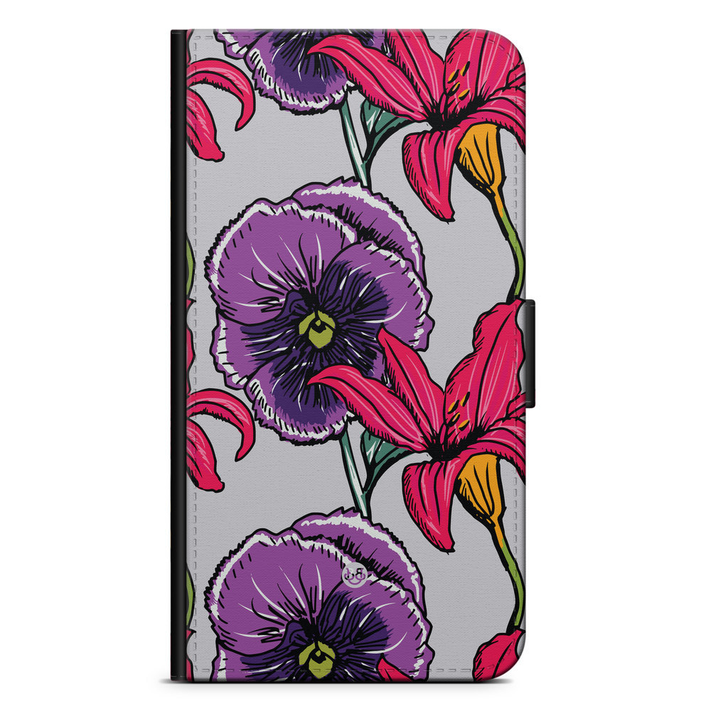 iPhone 12 Plånboksfodral - Lila/Cerise Blomster | Mobilskal & Mobilfodral BJORNBERRY