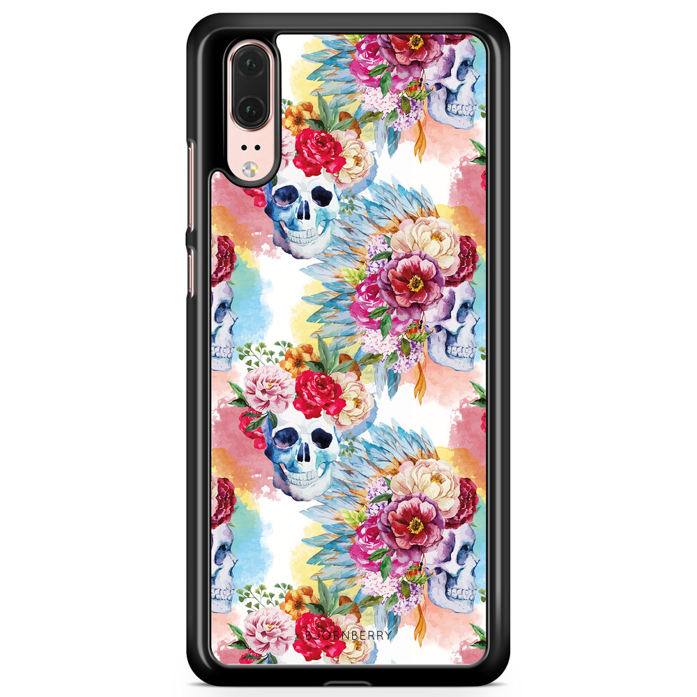 Huawei P20 Case - Skulls And Flowers