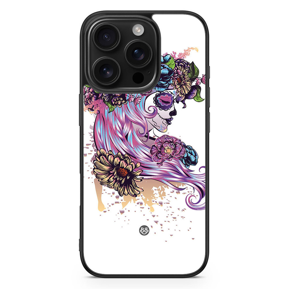iPhone 16 Pro Case - Skull Girl Flowers