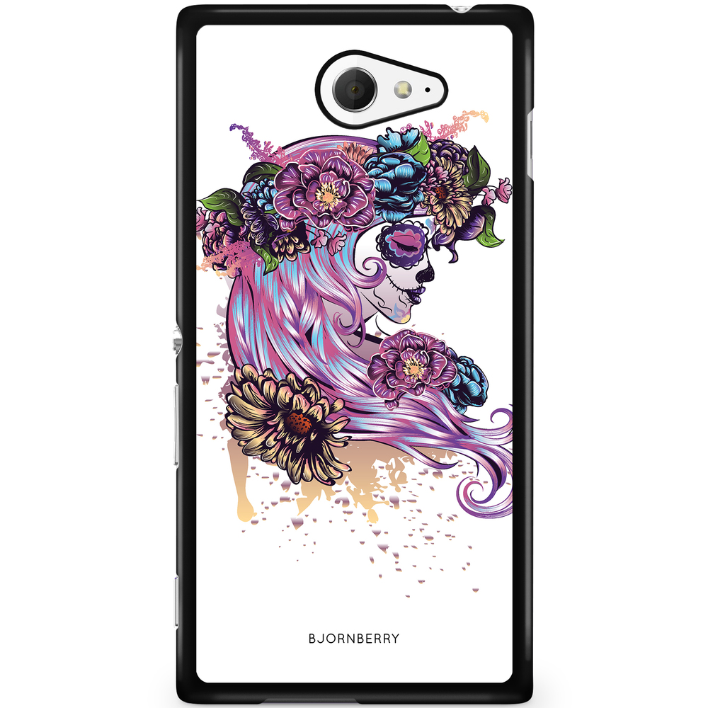 Sony Xperia M2 Aqua Case - Skull Girl Flowers