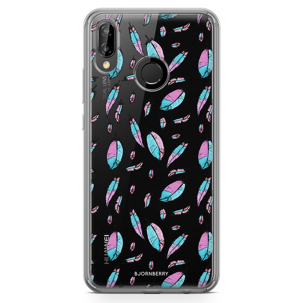 Huawei P20 Lite Fashion Case - Pink/Blue Feathers
