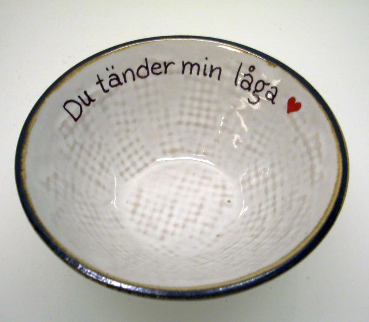 Hessian skål med brun kant  9 x 4 cm  Låga
