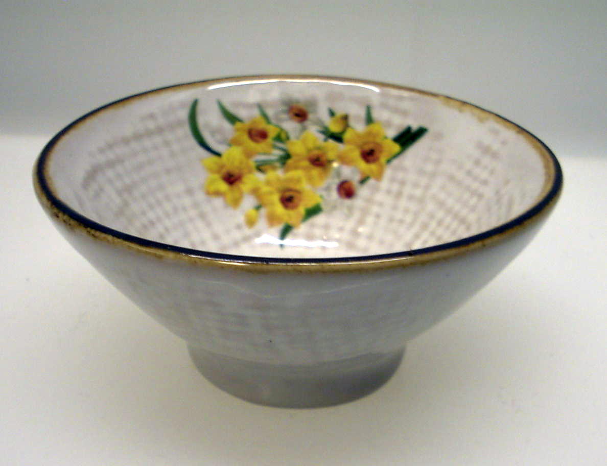 Hessian skål med brun kant  9 x 4 cm  Påsklilja - 2