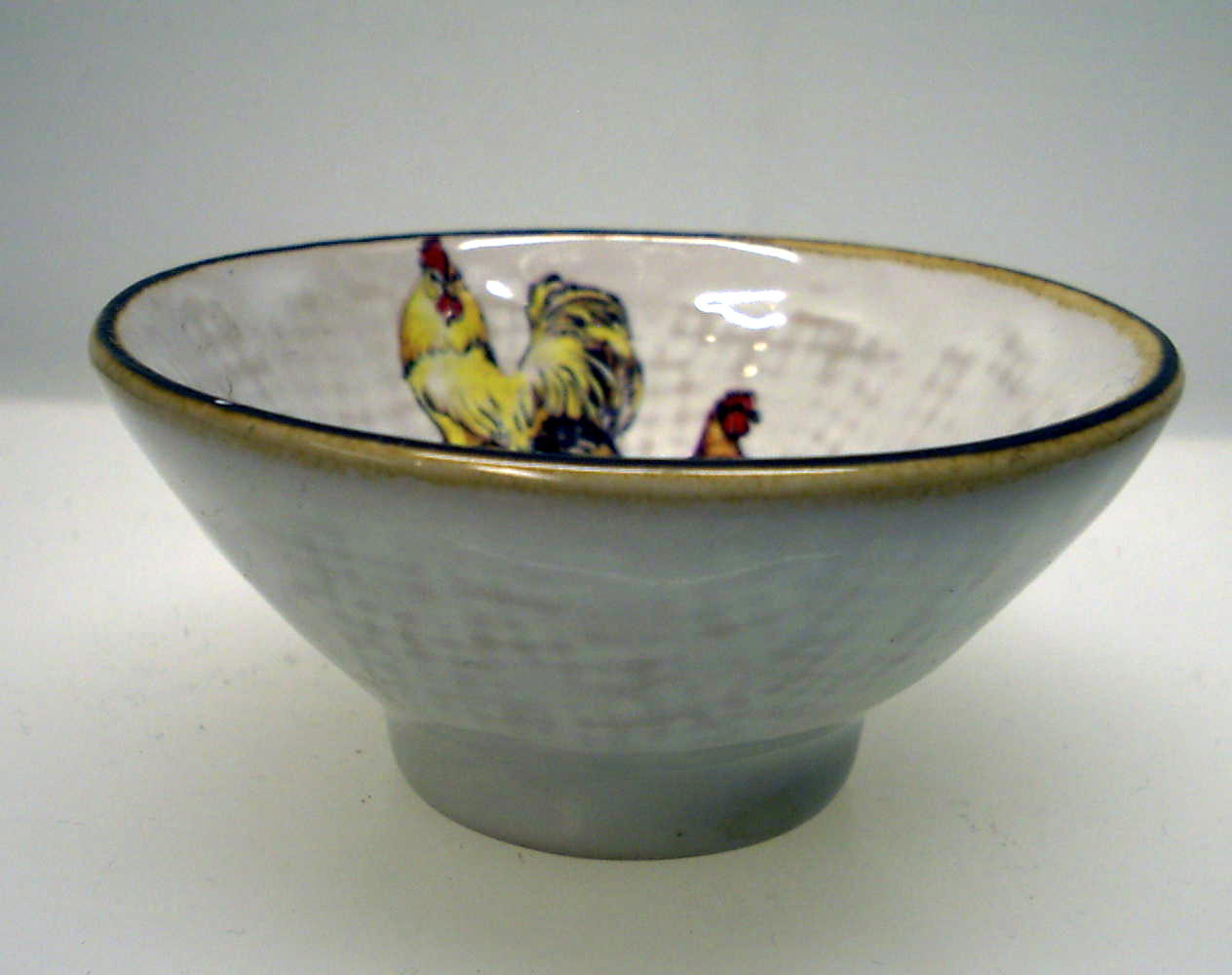 Hessian skål med brun kant  9 x 4 cm Höns familj - 2