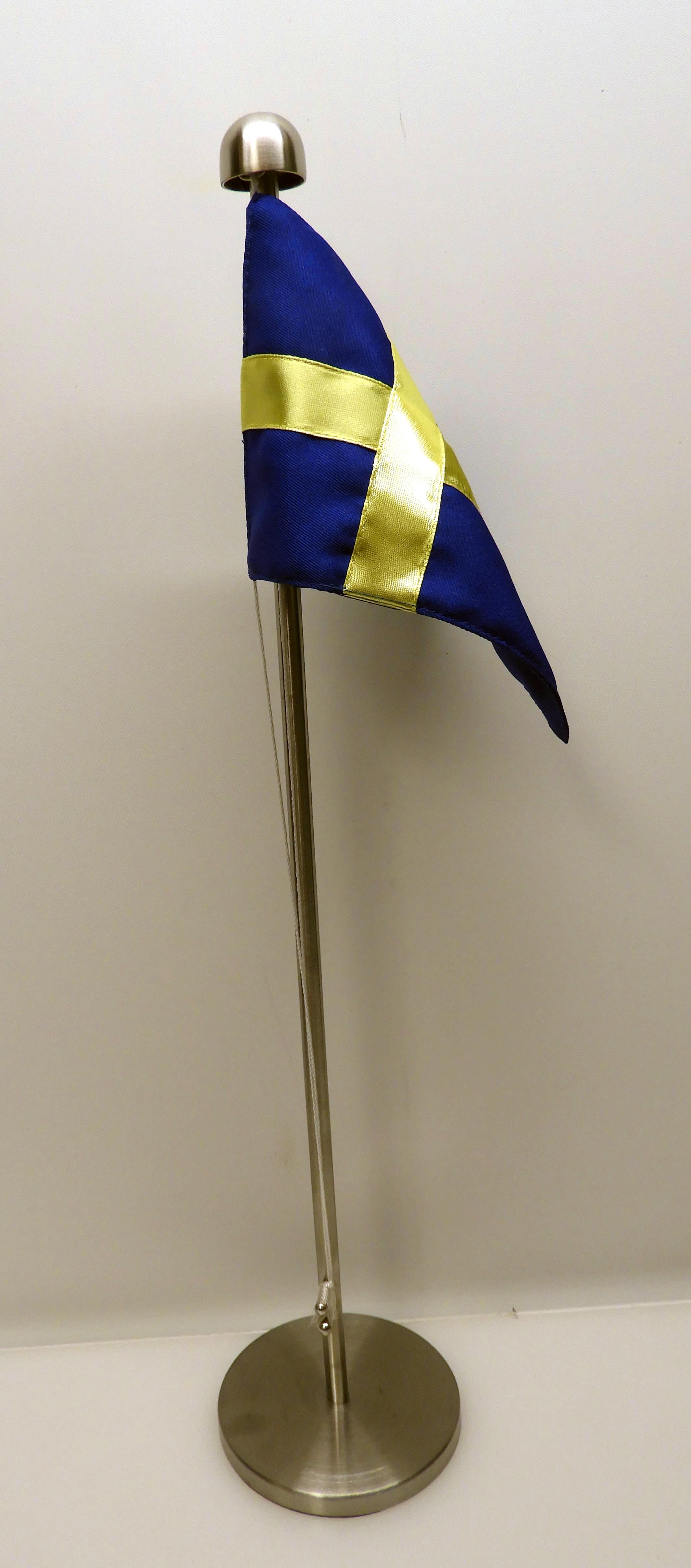 Sverigeflagga stång i rostfritt stål, Bordsflagga
