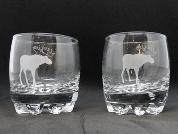 Whiskey glas med etsad Älg, 2 pack