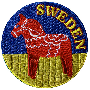 Broderad Dalahäst med botten Gul & Blå  
