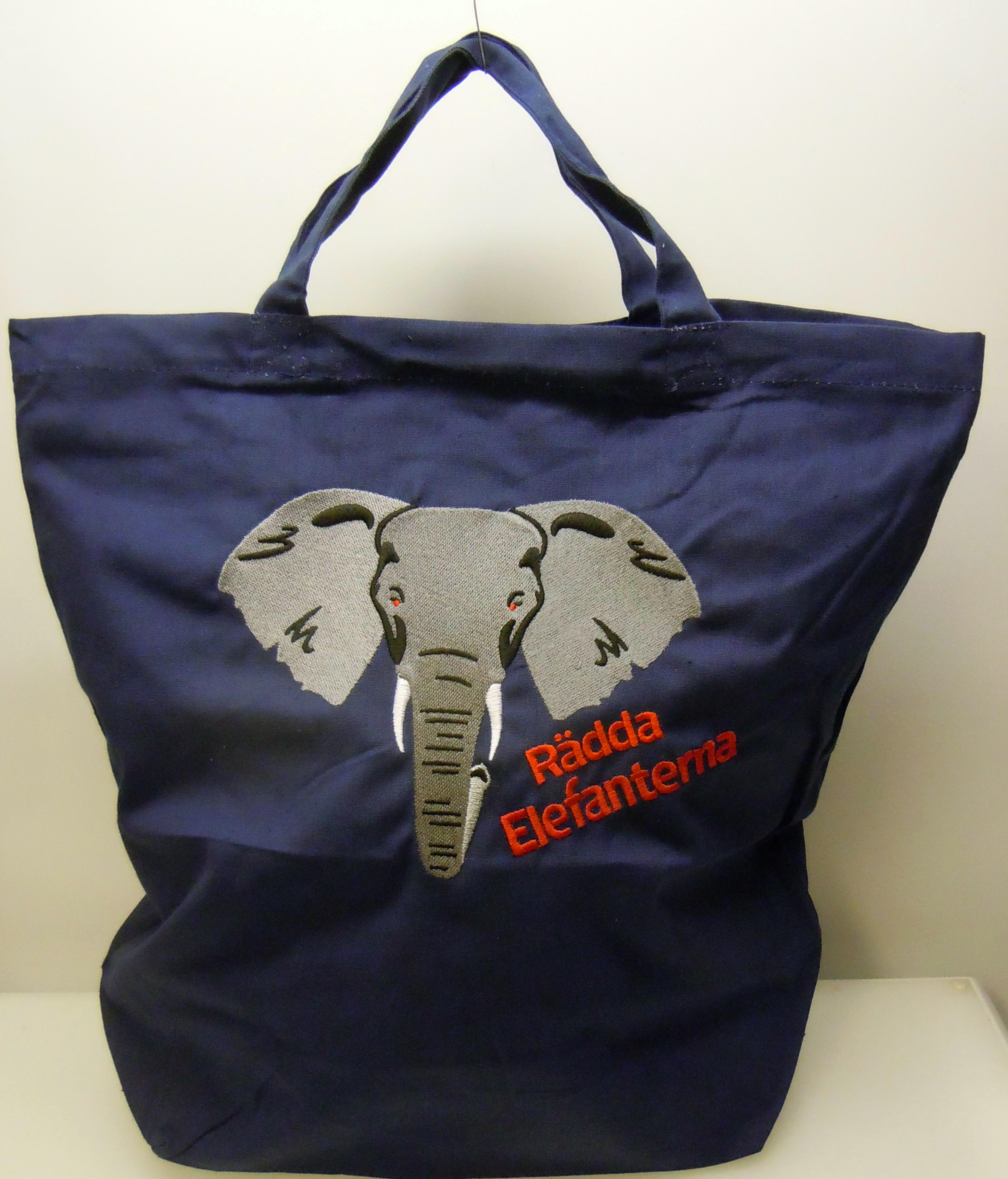 Praktisk broderad tygkasse "Rädda Elefanterna"! 
