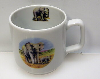 Kaffe, te mugg Elefant med unge