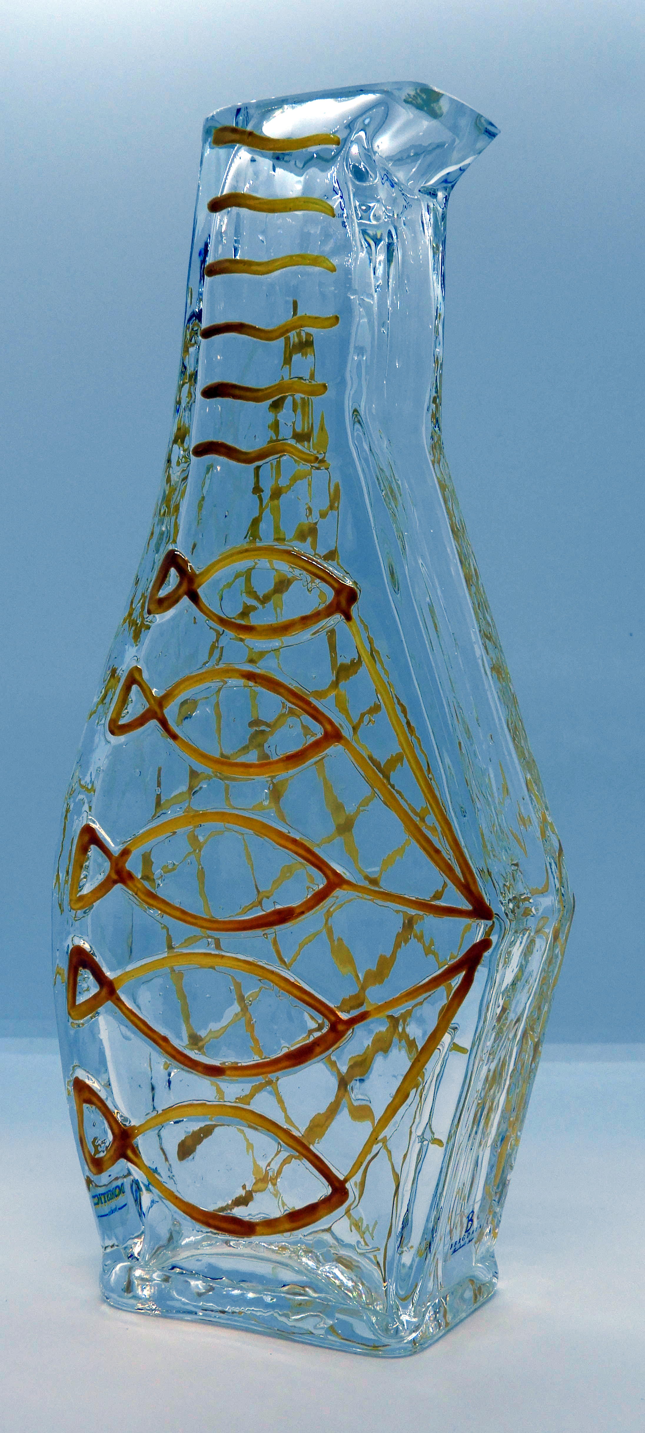 Glasvas av Wiktor Berndt, Fiskar i nät, gul - 2