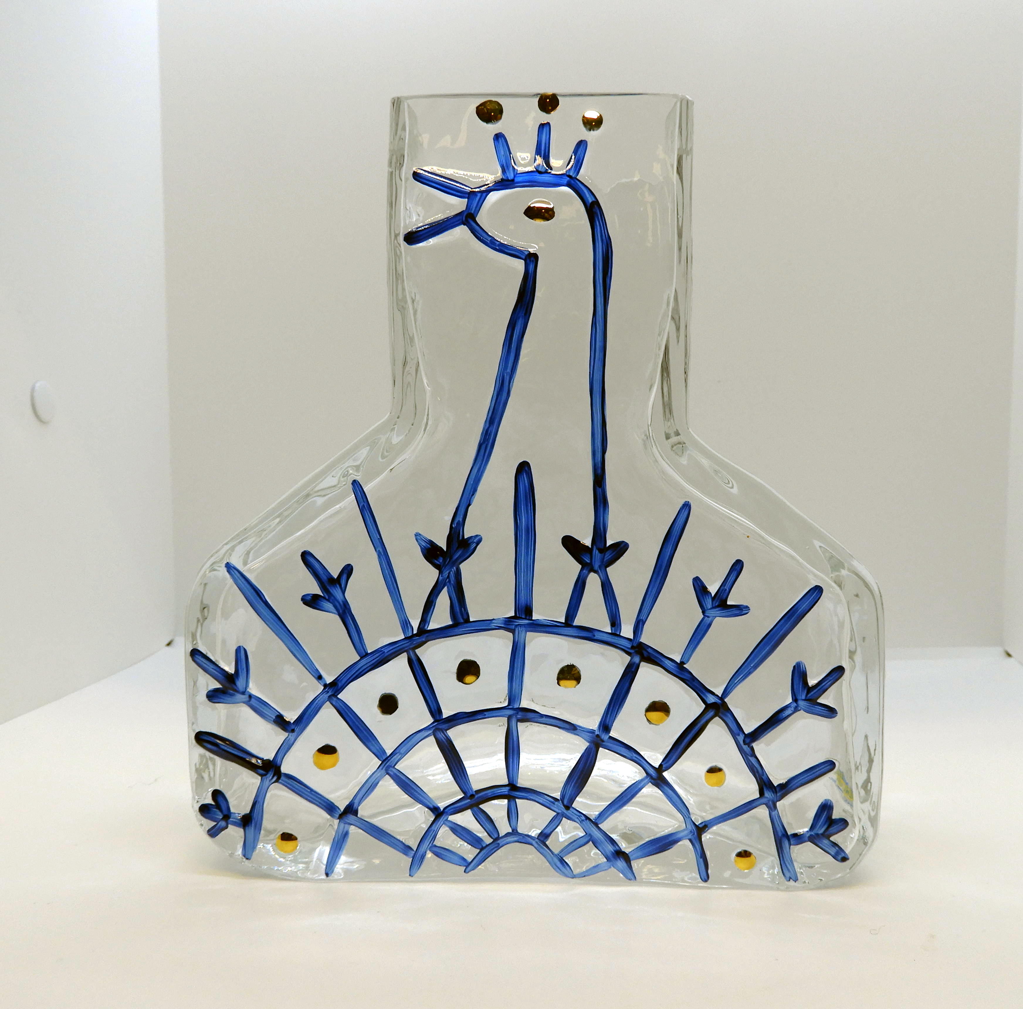 Glasvas av Wiktor Berndt, Påfågel, marin/gold