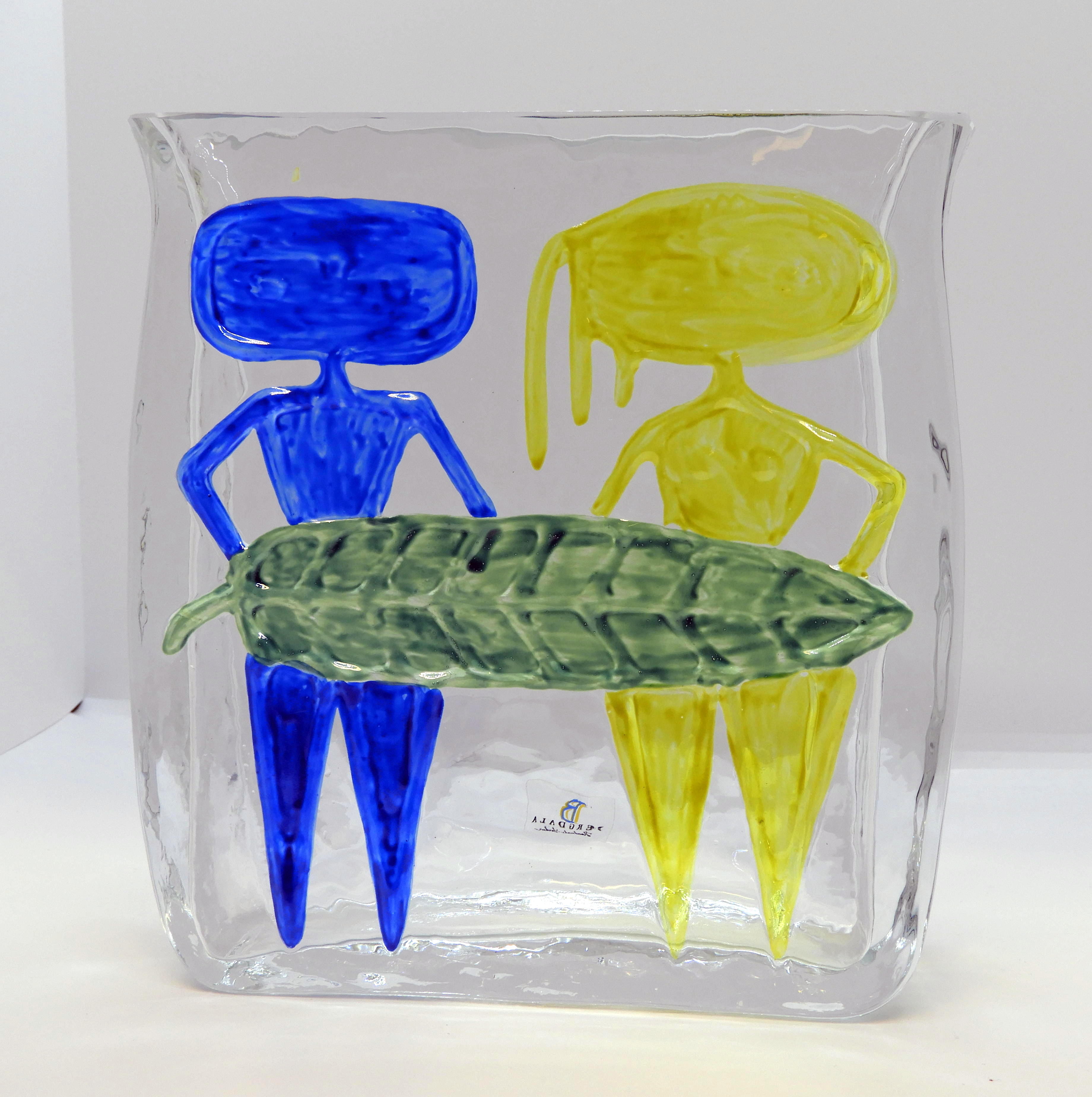 Glasvas av Wiktor Berndt, Adam & Eva, gul/blå