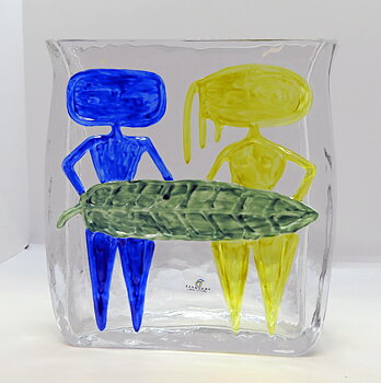 Glasvas av Wiktor Berndt, Adam & Eva, gul/blå
