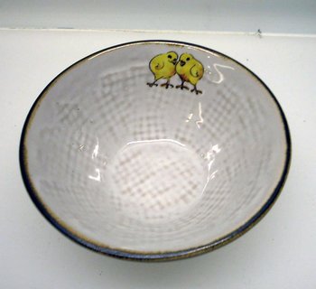 Hessian skål med brun kant  9 x 4 cm Kycklingar 1