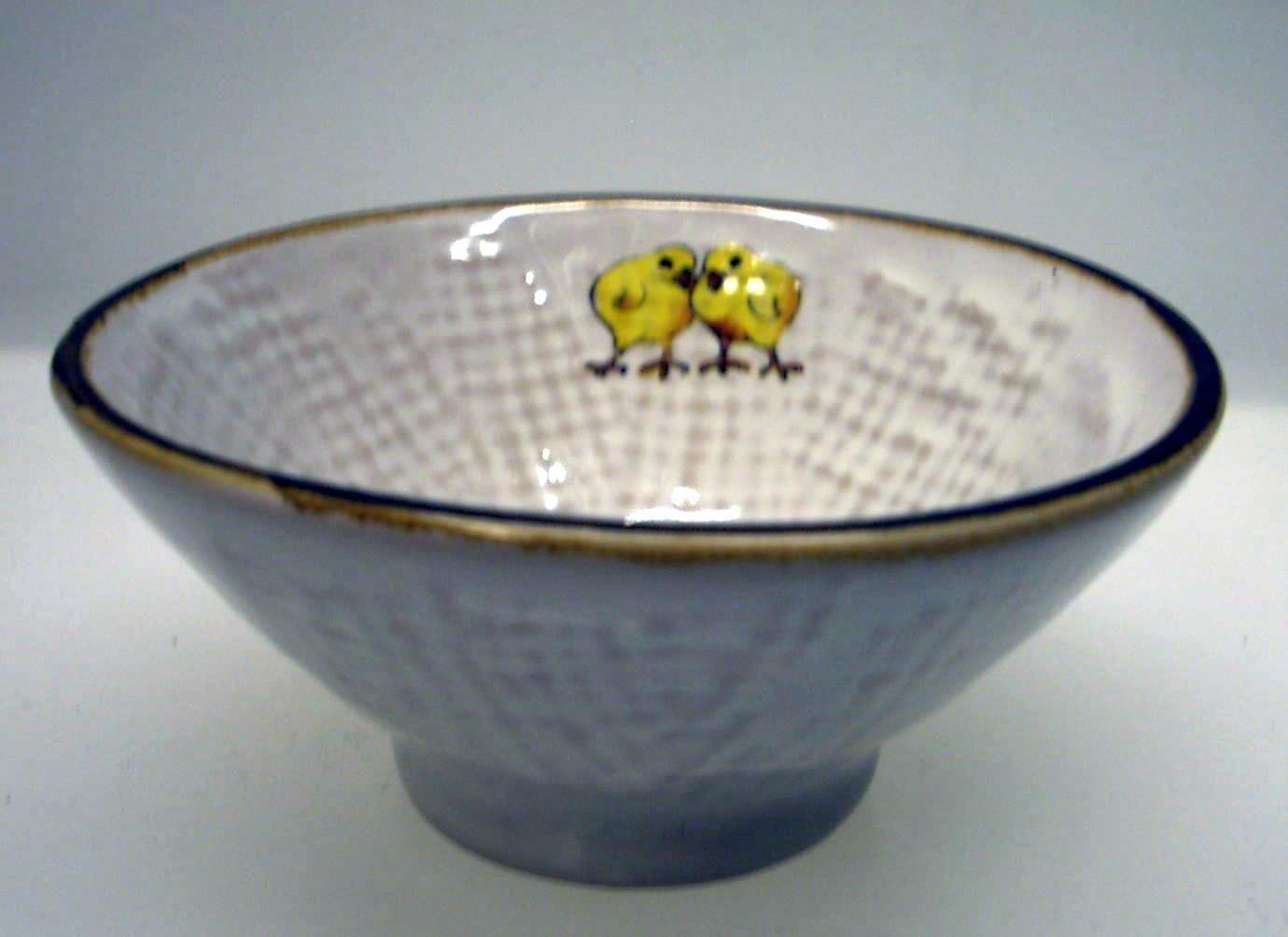 Hessian skål med brun kant  9 x 4 cm Kycklingar - 2