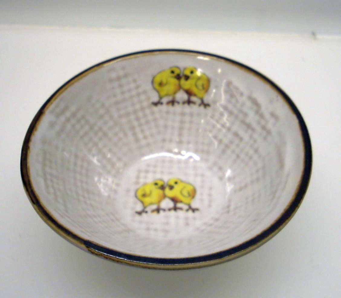 Hessian skål med brun kant  9 x 4 cm Kycklingar