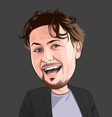 A portrait of Magnus with brown hair and a big smile