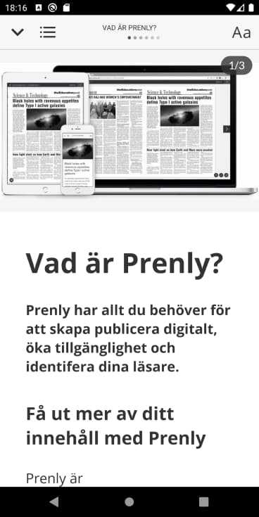 Artikelläsläge utan aktiverad textuppläsning.