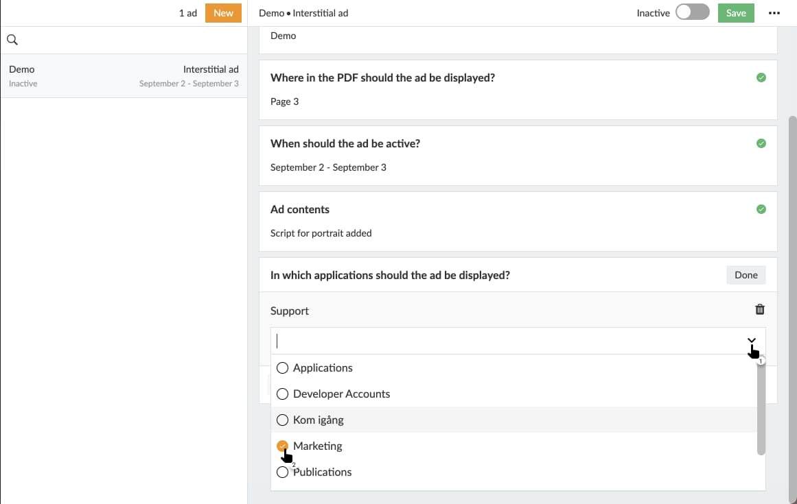 Select title which should display your ad.