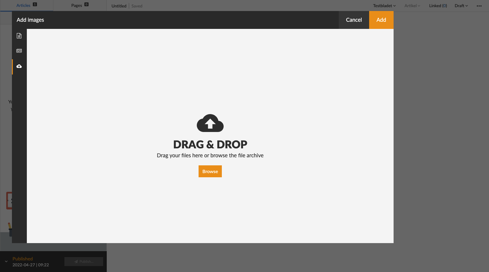 Drag-and-drop an image to add it, or select "Browse" to open a local file-handler on your device.
