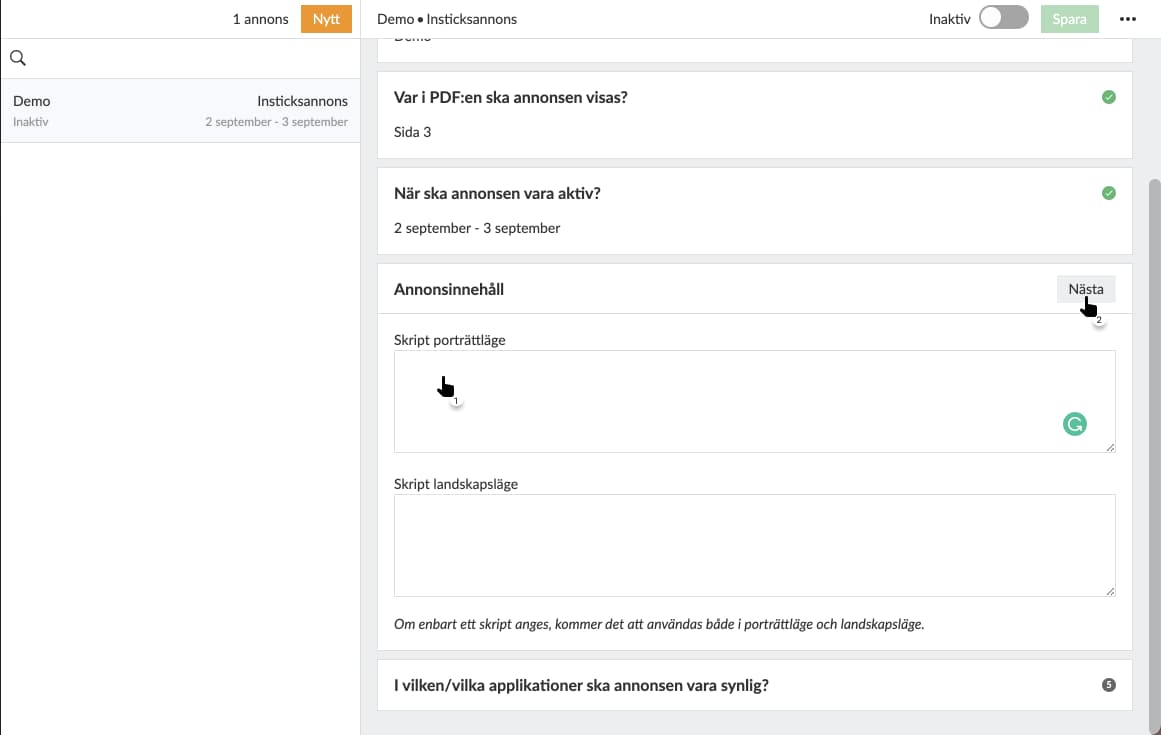Ange bildrelaterat innehåll för annons.