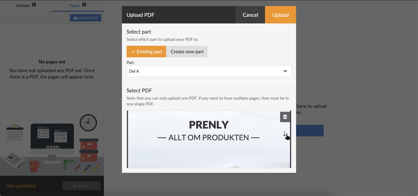 Preview the PDF by swiping downwards.