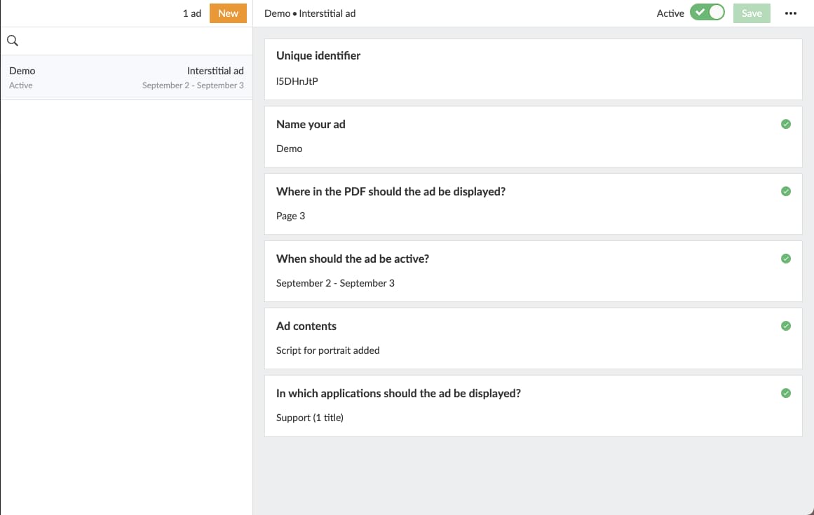 Example of a configured and active ad.