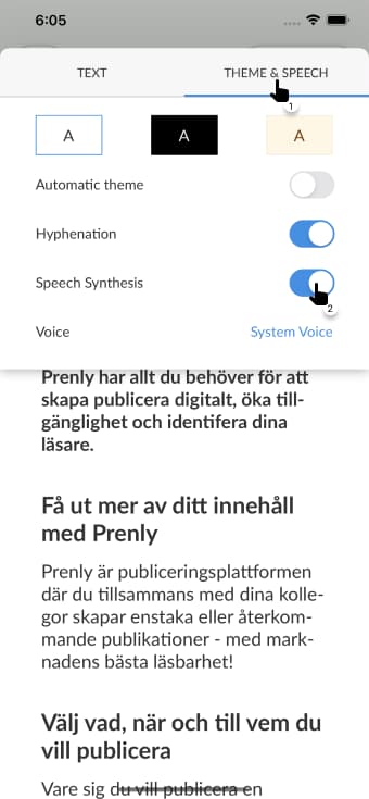 Deactivate the speech synthesis functionality within the Aa-menu and the panel "Theme &amp; Speech".
