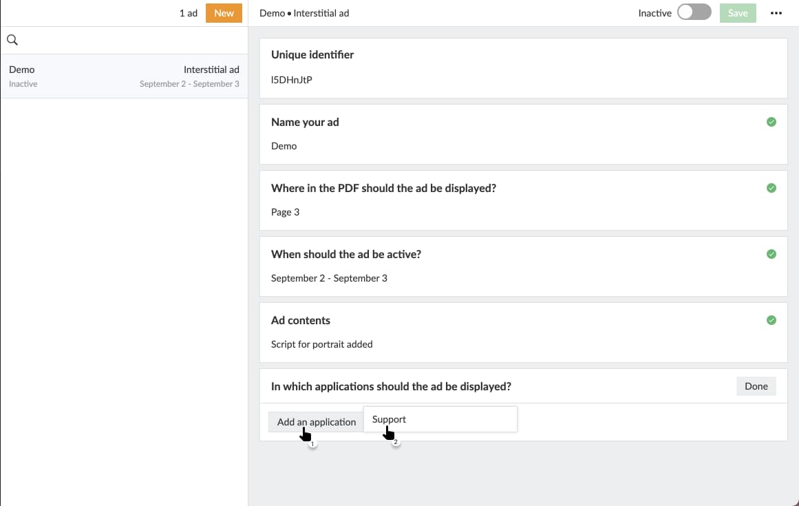Select application which should display your publication.