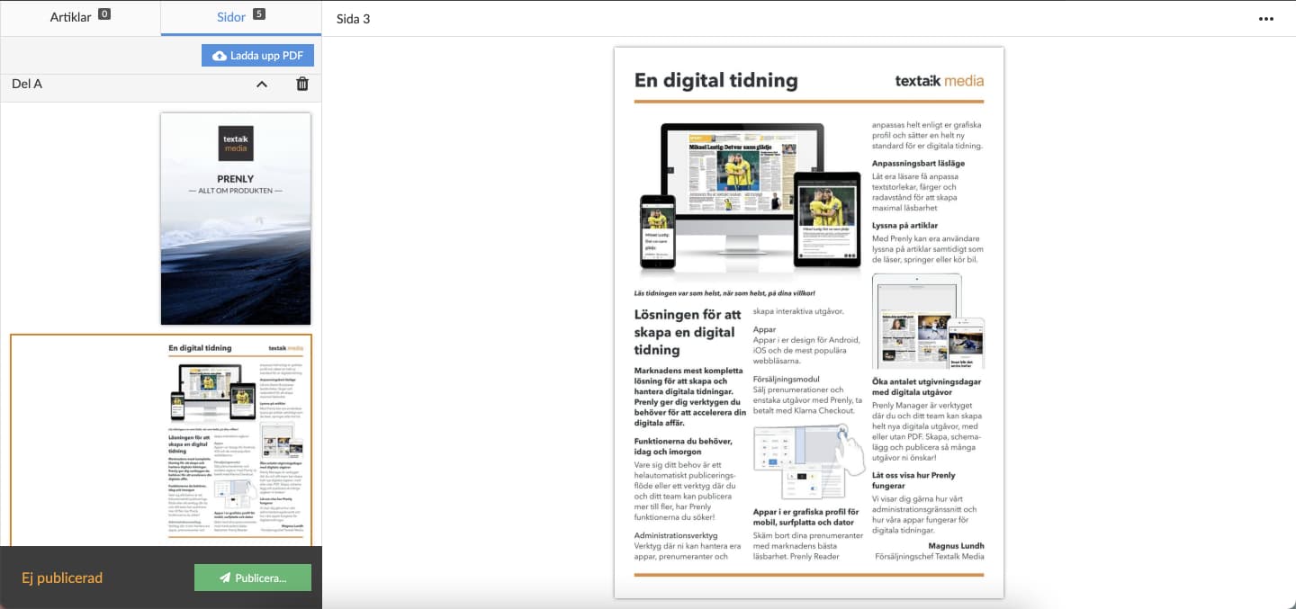 Resultat efter att vald sida är borttagen.