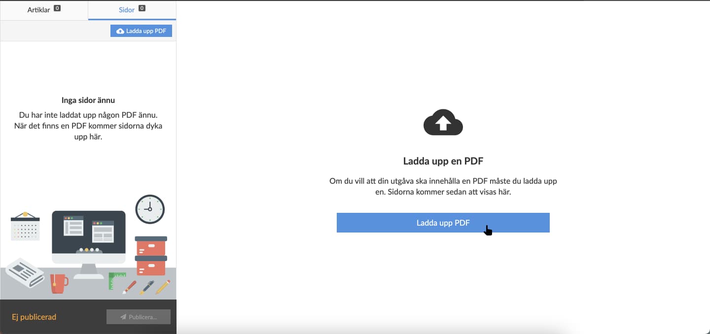 Välj "Ladda upp PDF" för att ladda upp utvald PDF.