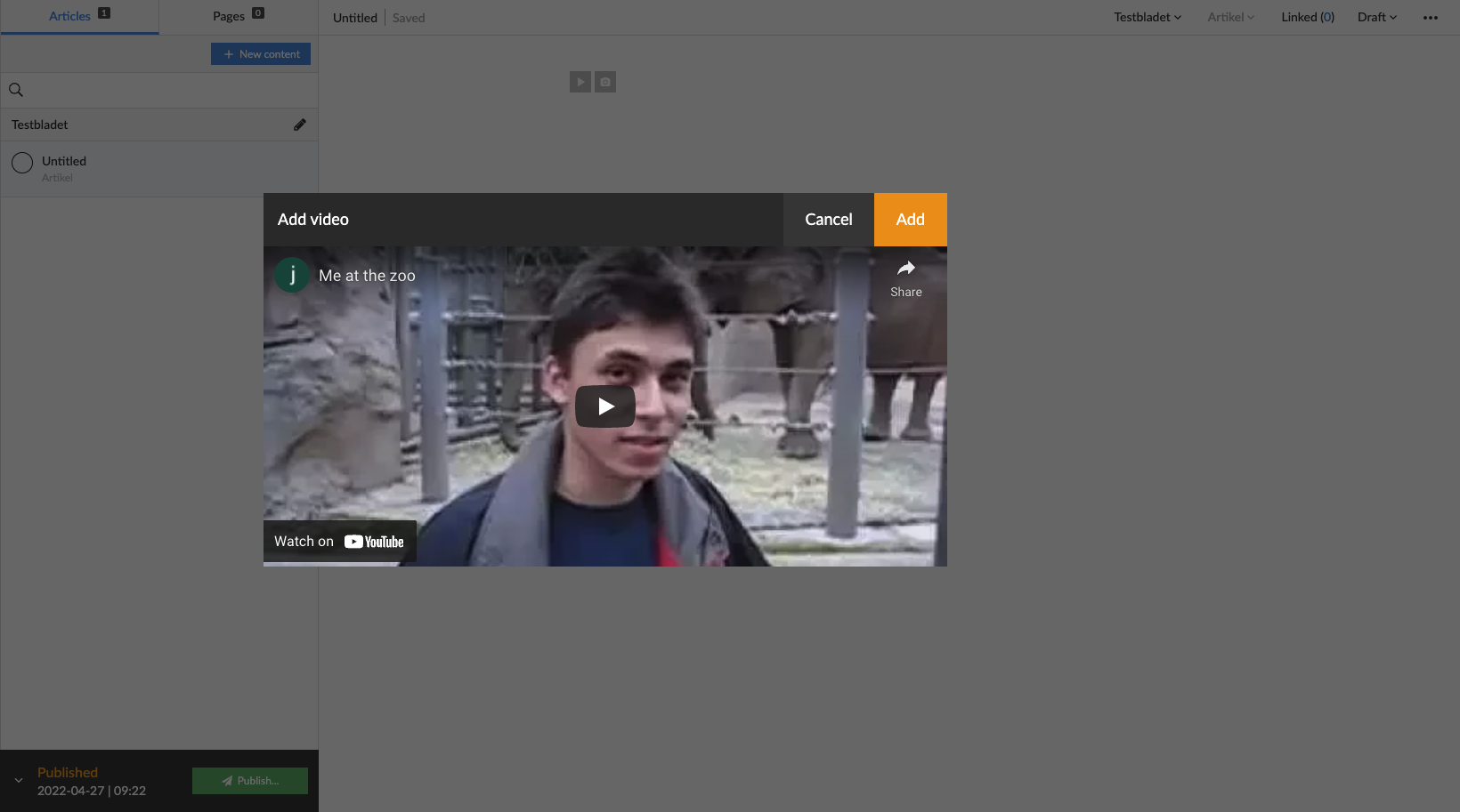 View over completed background setup. Select "Add" to add the video.